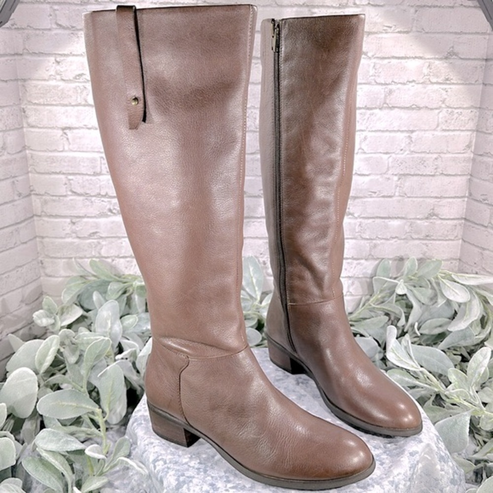 Crown Vintage Aubrie Leather Cognac Round Toe 16.5” Tall Dress Boots WMS 6M✨VGUC